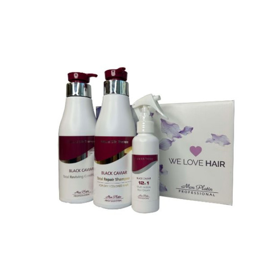 Atstatomasis sausų ir dažytų plaukų rinkinys: šampūnas, kondicionierius ir plaukų kremas 12-viename